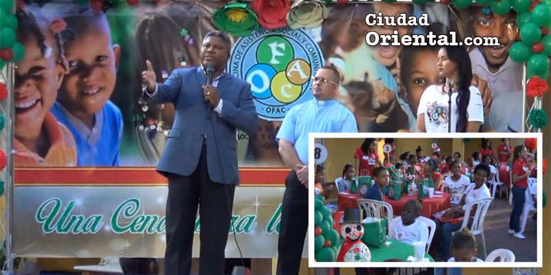 Domingo Jiménez se dirige a los niños y niñas durante la cena anual de la OFAC