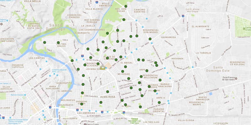 Los puntos verdes indican dónde serán colocadas las cámaras de vigilancia por el ASDE