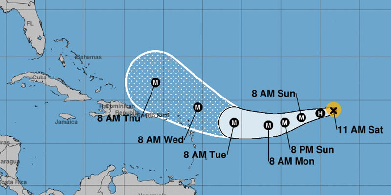 Posición de Irma a las 11.00 am del sábado 2 de Septiembre y posible trayectoria