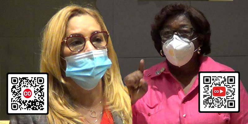 Isabel Pérez, (PLD) (i) y Estela García (PRM)